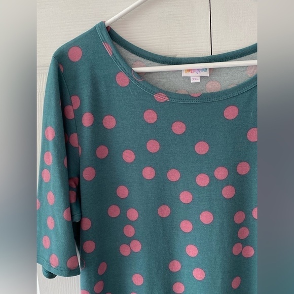 LulaRoe “Julia” Green & Pink Polka Dot Dress Size 2X - Picture 9 of 9